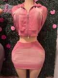 Two pieces zip up skirt set